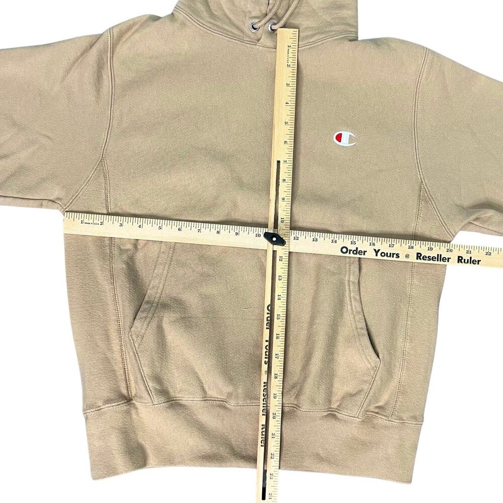 Vintage Champion Reverse Weave Tan Beige Khaki Hoodie Sweatshirt size S - Picture 7 of 8
